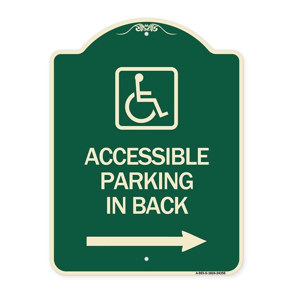 Accessible Parking on Right Arrow W/ Graphic Heavy-Gauge Aluminum Sign, 24" x 18", G-1824-24355
